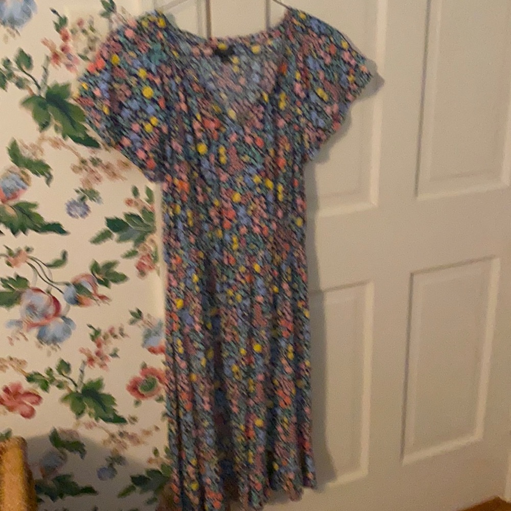 Talbots FLORAL GATHERED TIE NECK DRESS 6P